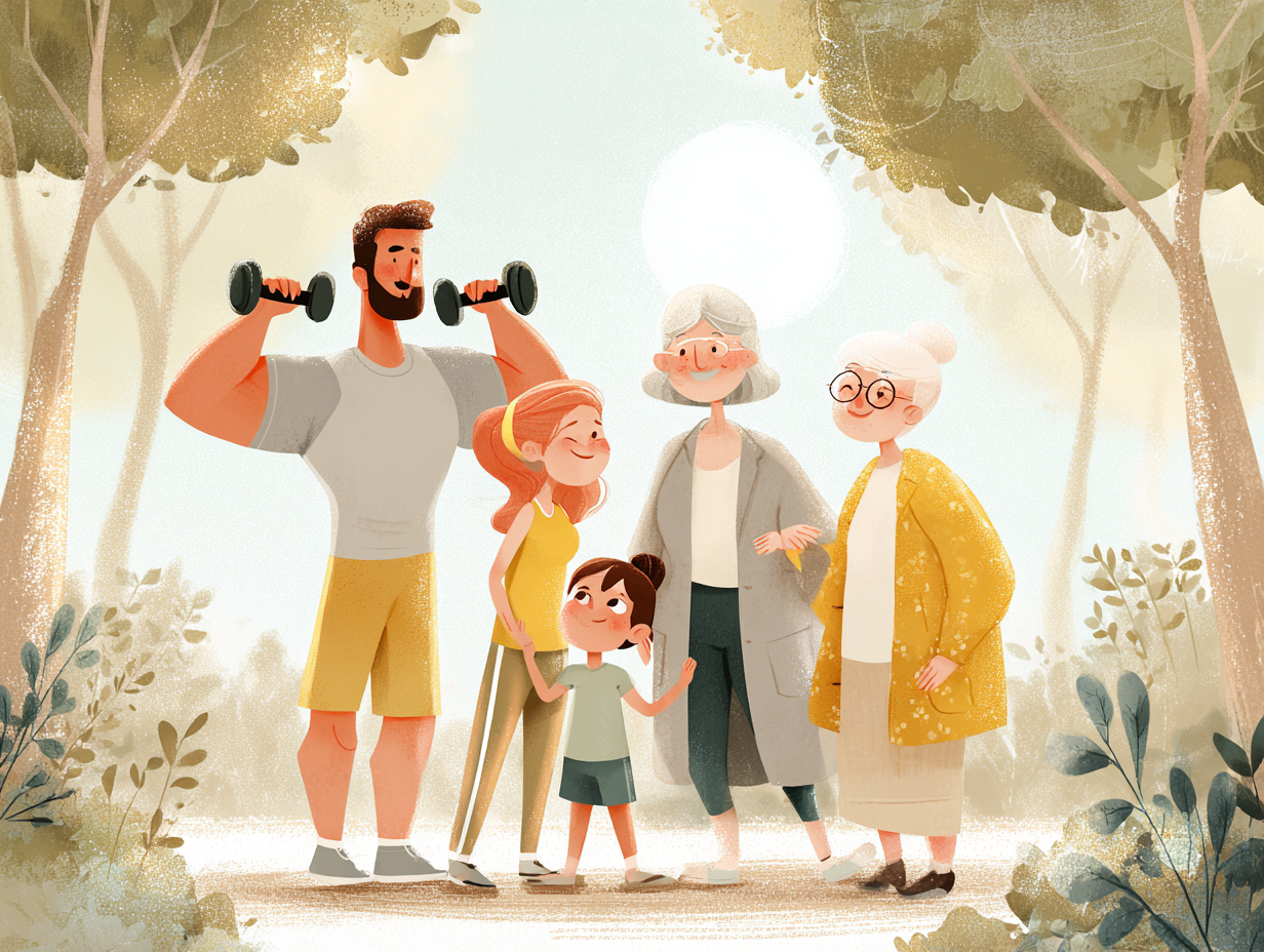 Ilustración de personas diversas haciendo deporte juntas